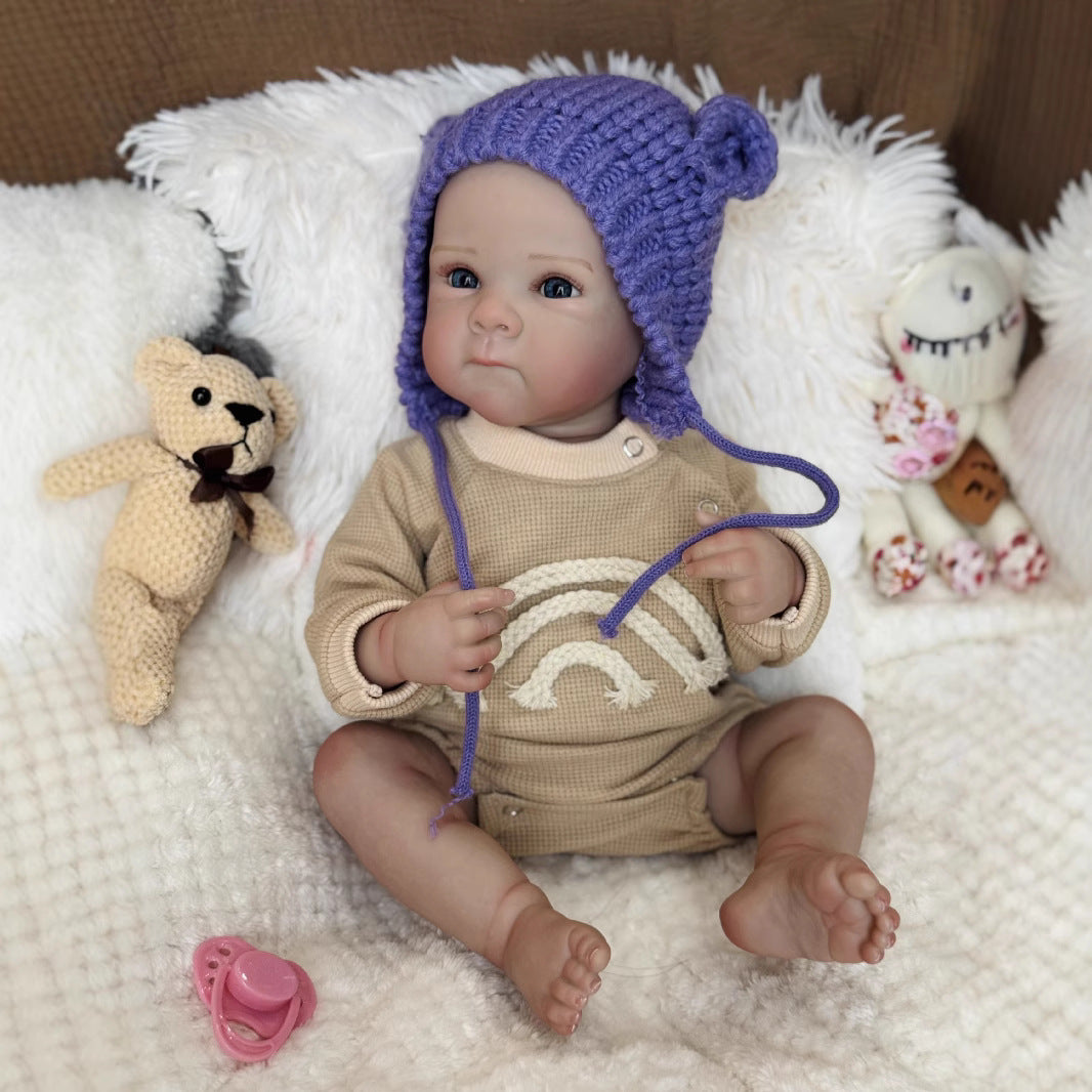 50cm Kelly Blaue Augen Reborn Babypuppe Mädchen in lila Hut-Bettie