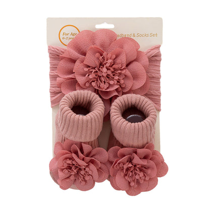 Chiffon-Stirnband mit Blumenmuster und Socken 2-teiliges Set für Puppen von 43-60 cm