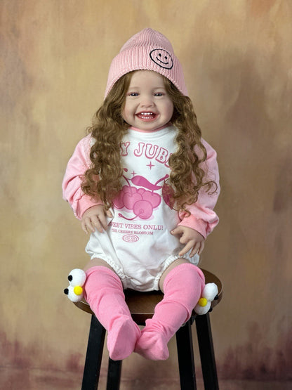 24 Zoll offene Augen Lange Haare Lächeln Reborn Puppe Mila in rosa Outfits