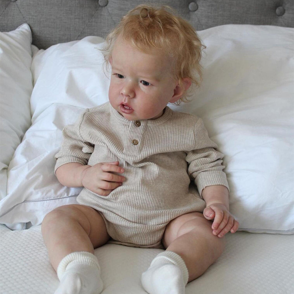 20 Zoll Paul Reborn Puppe mit kurzen blonden Haaren und offenen Augen