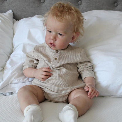 20 Zoll Paul Reborn Puppe mit kurzen blonden Haaren und offenen Augen