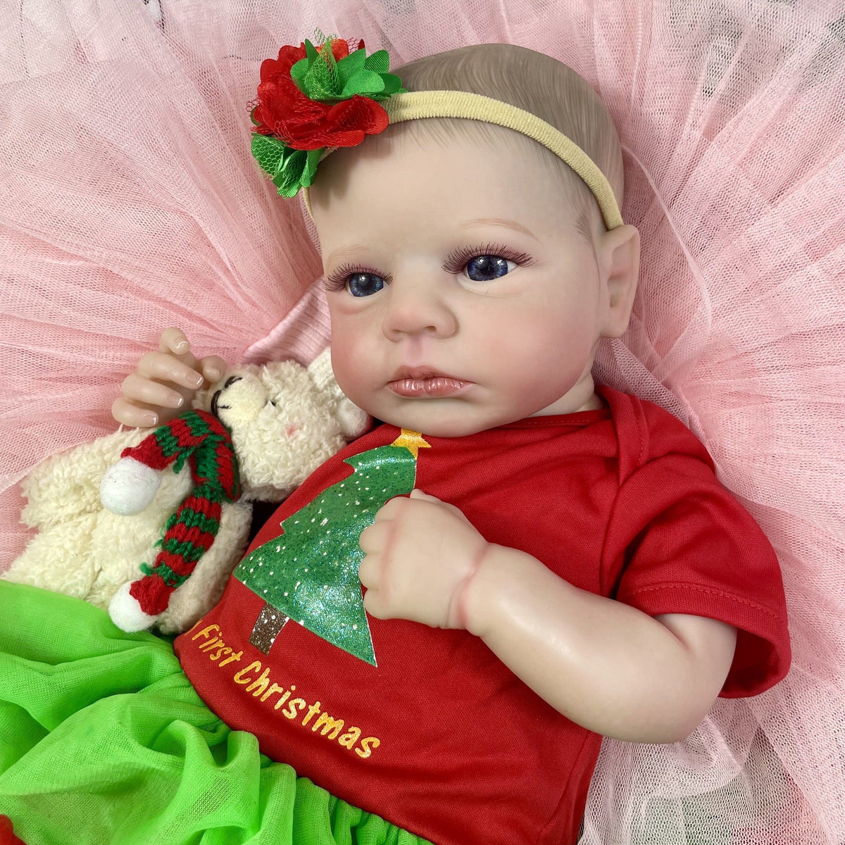 20 Zoll Reborn Puppe mit offenen Augen und Weihnachtskleidung - Loulou
