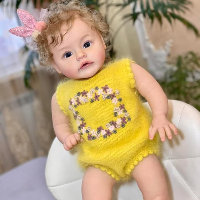 Julia 24 Zoll Rebornpuppe mit offenen Augen und blonden Haaren - Suesue