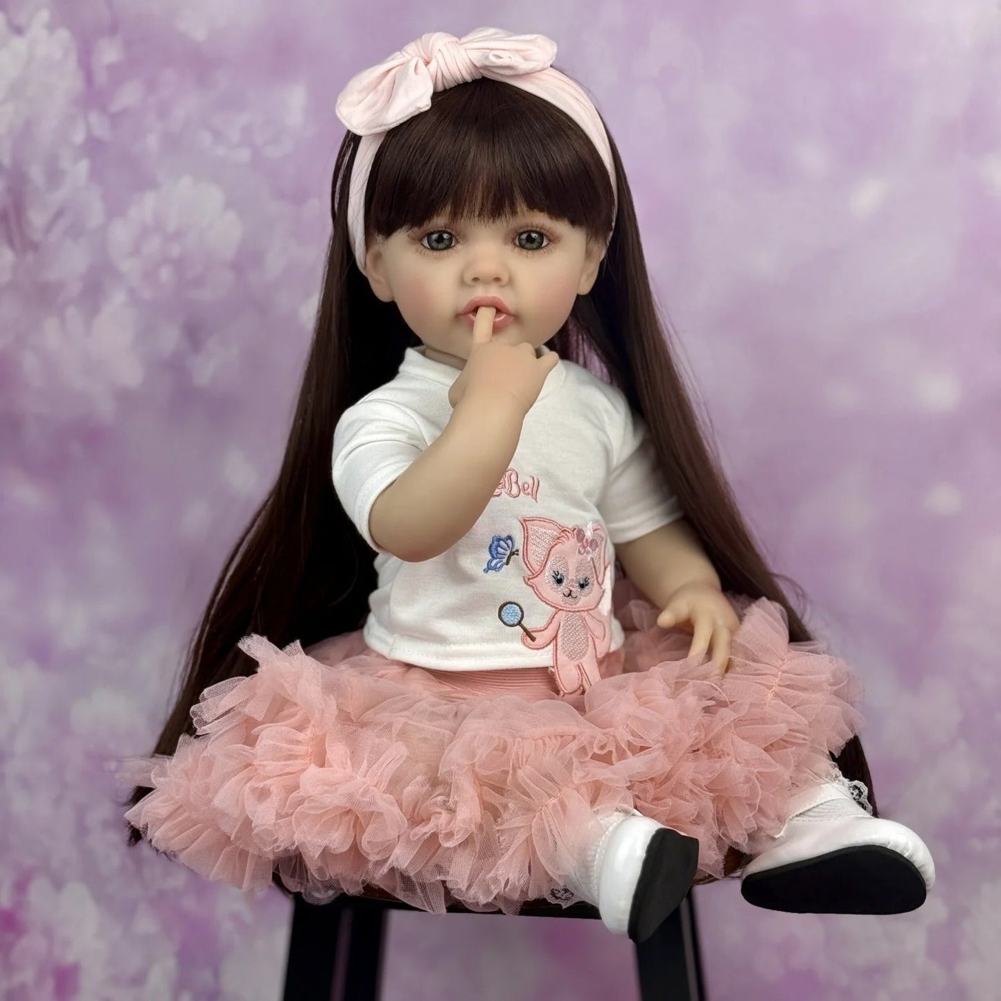 55 cm langes langhaariges Reborn-Baby-Mädchen im rosa Kleid - Betty