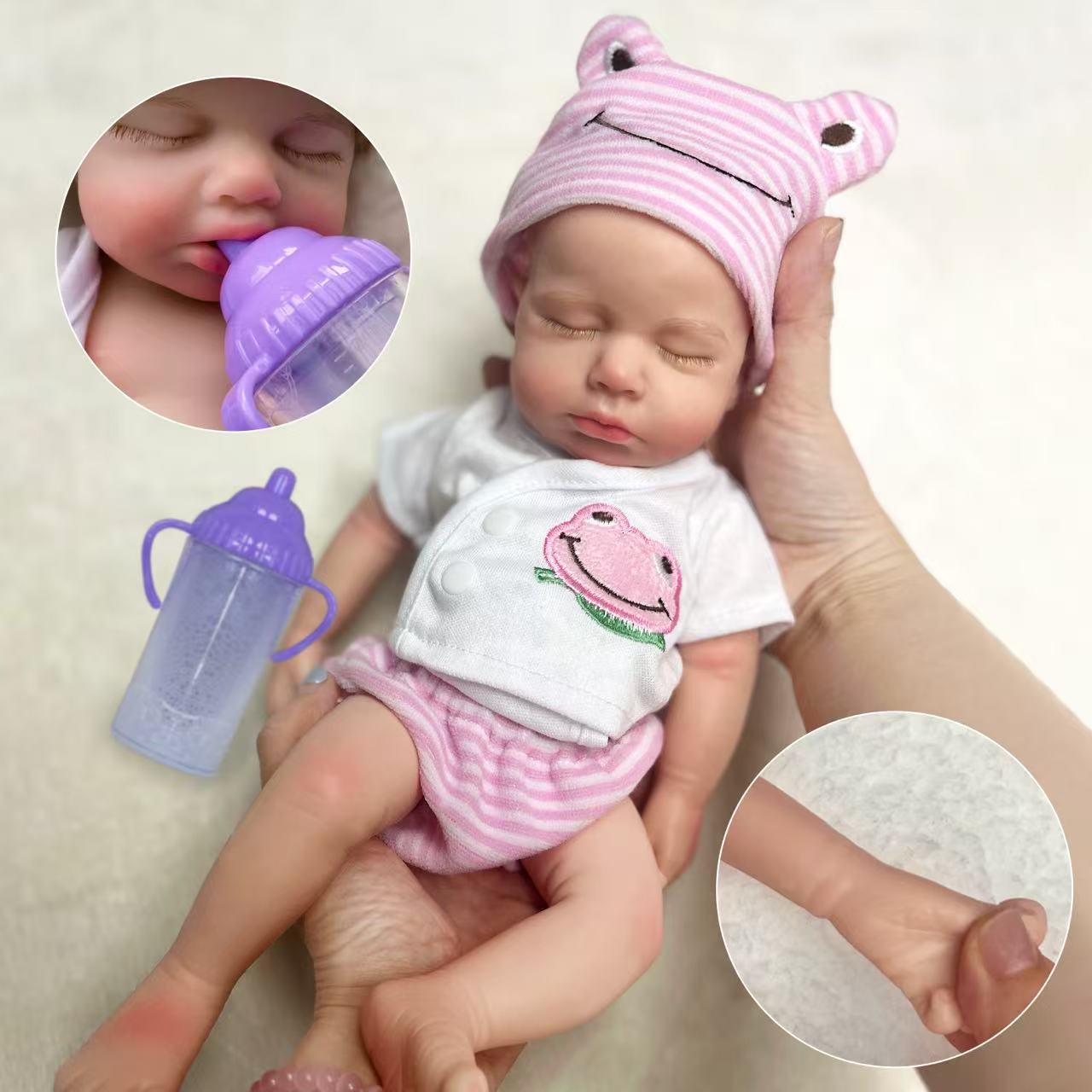 30 cm lebensechte weiche Vollsilikon-Reborn-Puppe Loulou schlafendes Mädchen