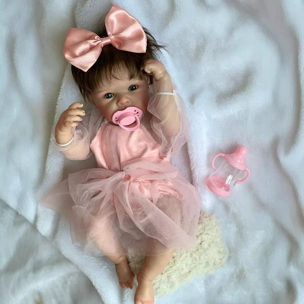 Quinn 18 Zoll offene Augen kurze Haare Bettie Reborn Babypuppen Mädchen im rosa Kleid