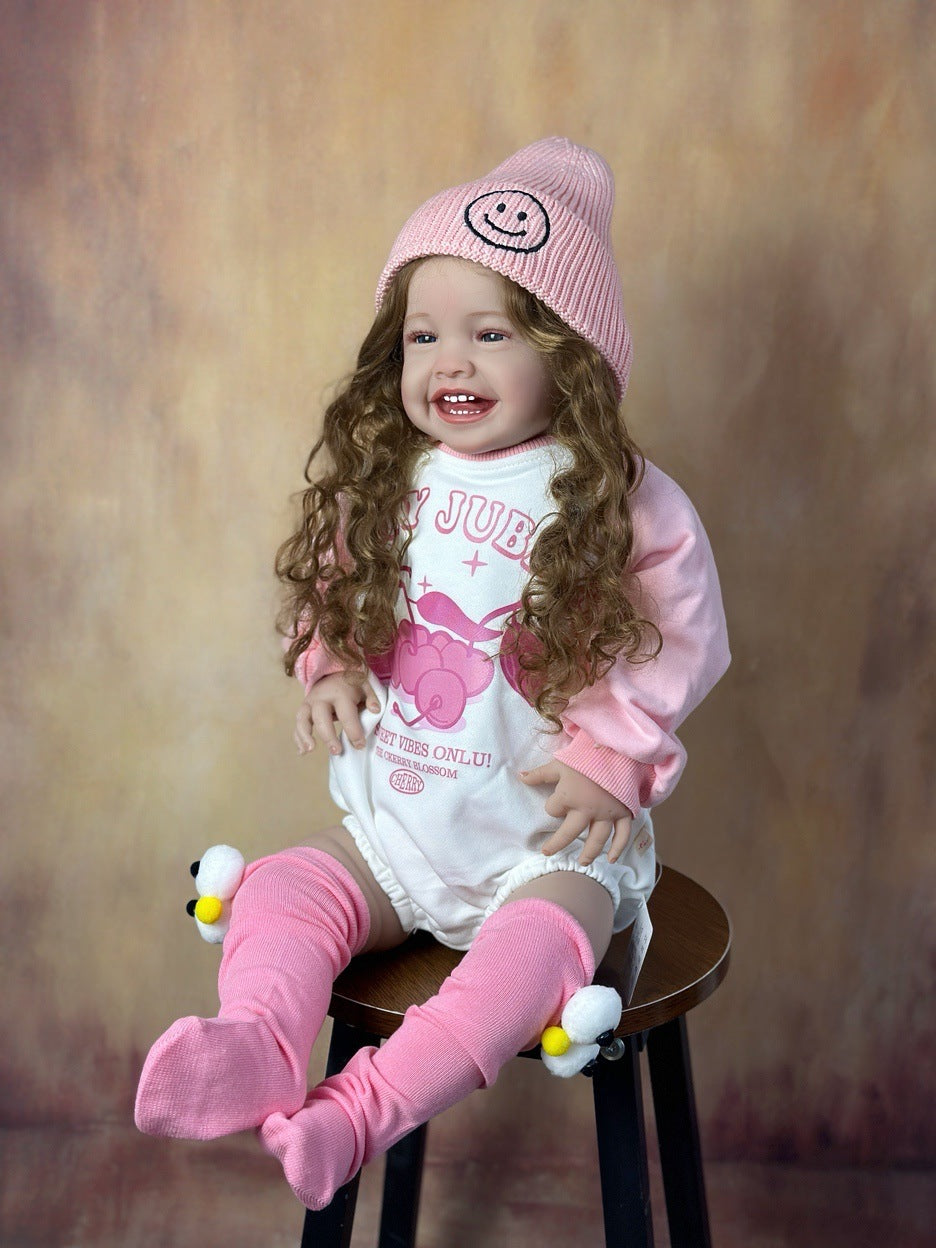24 Zoll offene Augen Lange Haare Lächeln Reborn Puppe Mila in rosa Outfits
