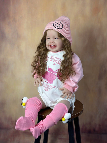 24 Zoll offene Augen Lange Haare Lächeln Reborn Puppe Mila in rosa Outfits