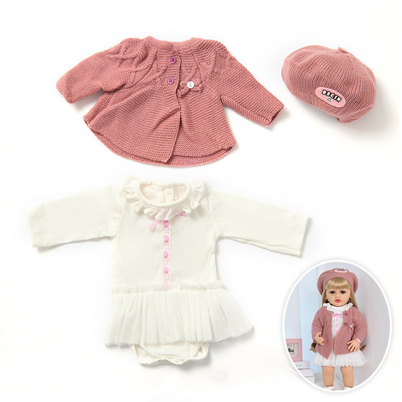 Strickmütze Jacke und Kleid 3-teiliges Set für 55 cm Reborn Puppen