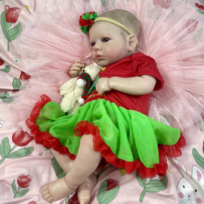 20 Zoll Reborn Puppe mit offenen Augen und Weihnachtskleidung - Loulou