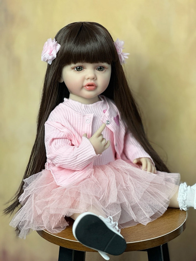 22 Zoll langes Haar Reborn Puppe Mädchen im rosa Kleid-Betty