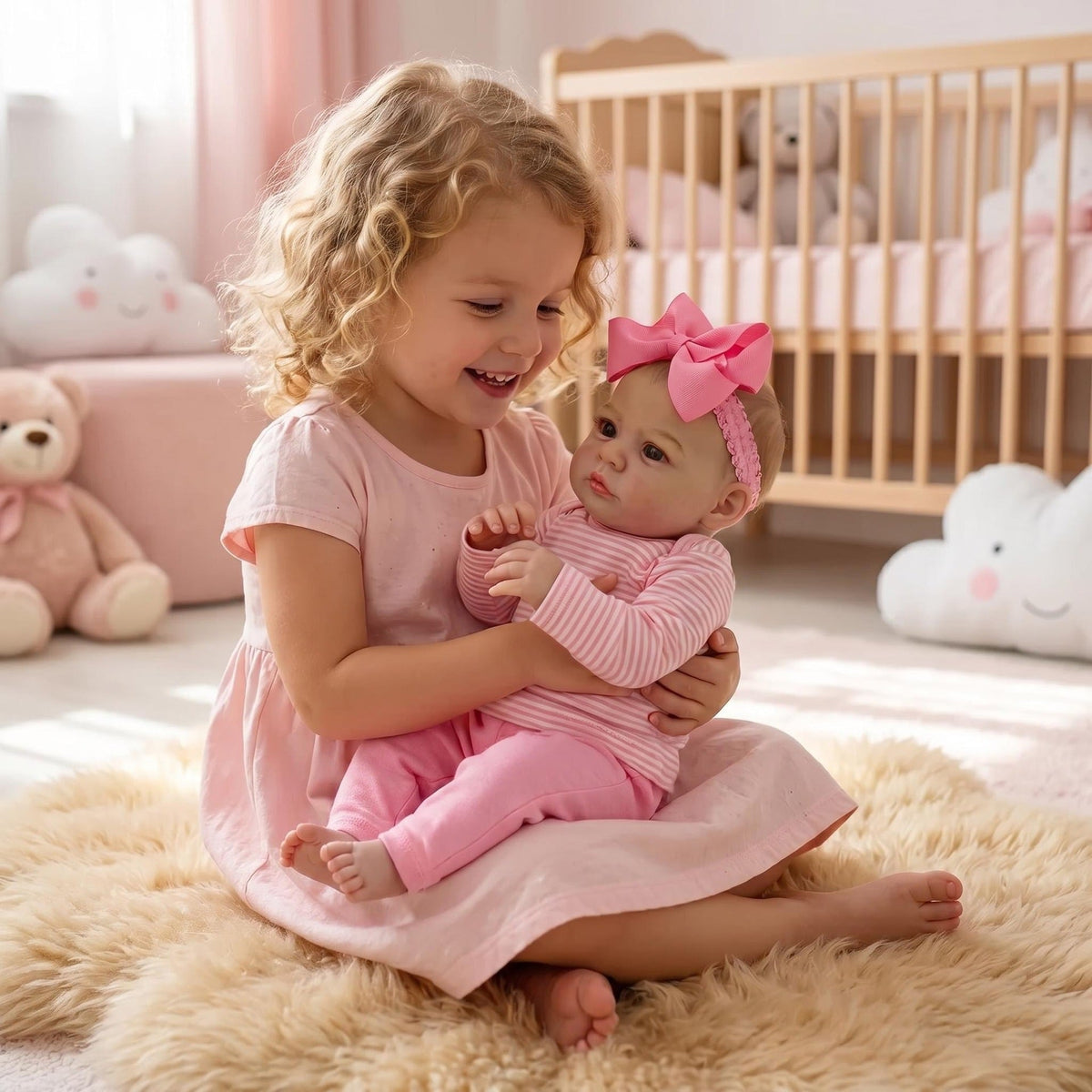 19 Zoll Heron Reborn Puppe mit offenen Augen in rosa gestreiften Outfits