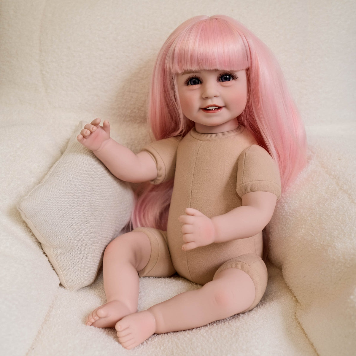22 Zoll offene Augen lange rosa Haare Reborn Puppe Mädchen