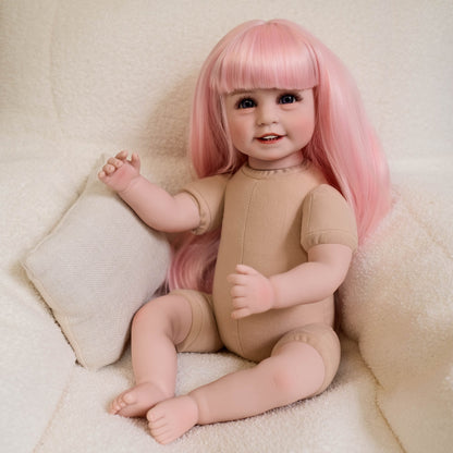 22 Zoll offene Augen lange rosa Haare Reborn Puppe Mädchen