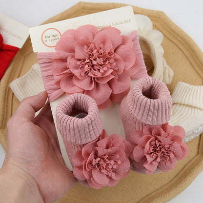 Chiffon-Stirnband mit Blumenmuster und Socken 2-teiliges Set für Puppen von 43-60 cm