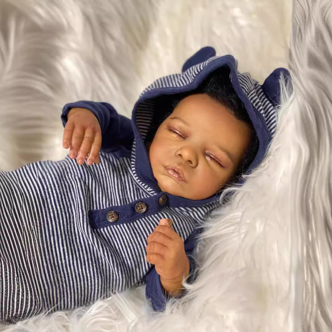 19 Zoll Alan Geschlossene Augen African Reborn Babypuppen-Romy