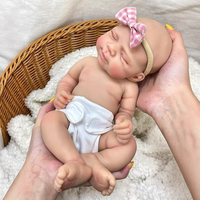 30cm lebensechte Reborn-Puppe Pascale aus Vollsilikon mit geschlossenen Augen