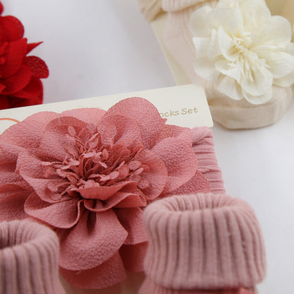 Chiffon-Stirnband mit Blumenmuster und Socken 2-teiliges Set für Puppen von 43-60 cm