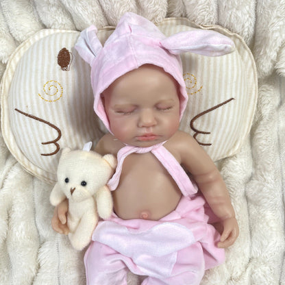 30 cm vollsilikone schlafende Loulou-Reborn-Puppe Mädchen in rosa Kleidung
