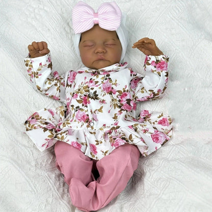 45cm Elsie Geschlossene Augen Dunkle Haut Weichen Körper Reborn Babypuppe Levi