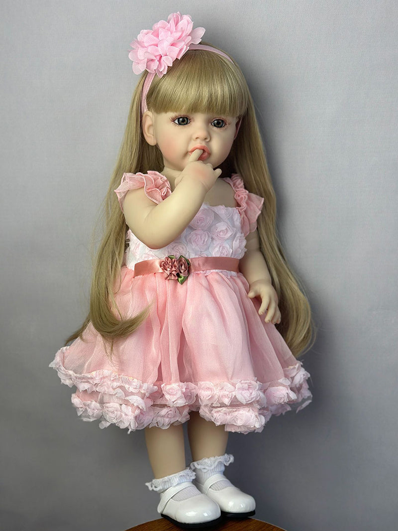 22 Zoll langes blondes Haar Reborn Puppe Mädchen im rosa Kleid-Betty