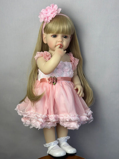 22 Zoll langes blondes Haar Reborn Puppe Mädchen im rosa Kleid-Betty