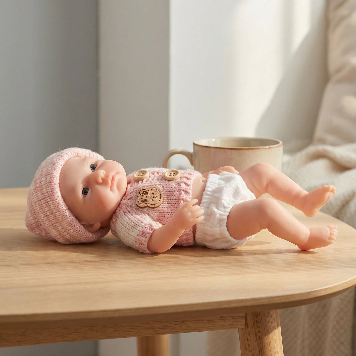 20 cm Loulou Reborn-Babypuppe aus Vollsilikon mit offenen Augen im rosa Pullover