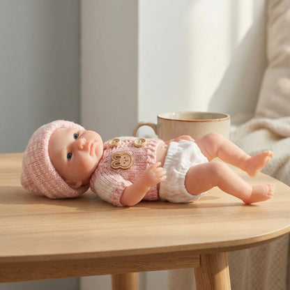 20 cm Loulou Reborn-Babypuppe aus Vollsilikon mit offenen Augen im rosa Pullover