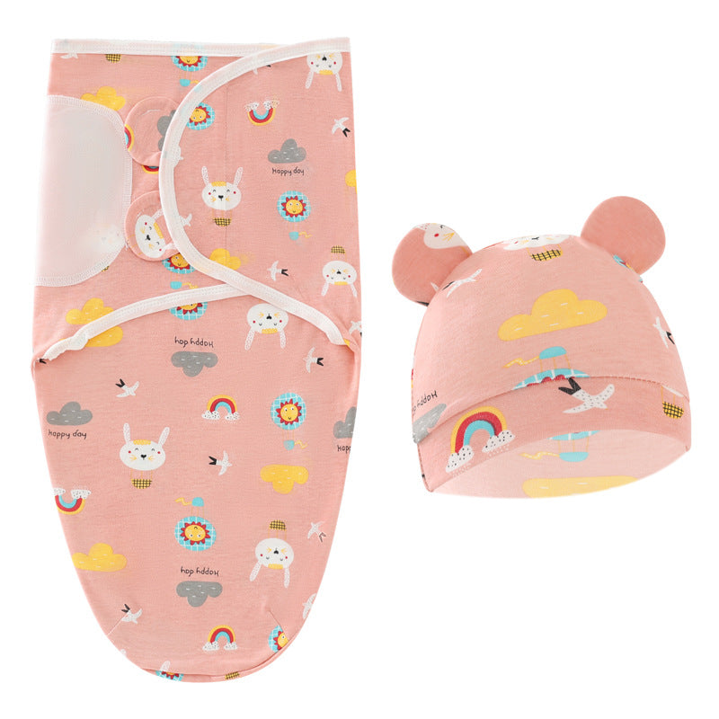 Regenbogen-Wickelschlafsack für Neugeborene Fötusmütze 2-teiliges Set