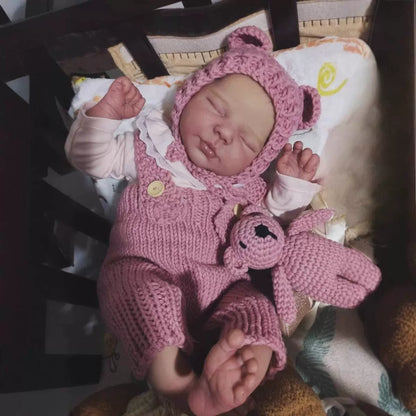 50 cm lebensechte Reborn-Puppe Valentina mit geschlossenen Augen im rosa Body