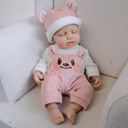 30 cm lebensechte Silikon Reborn Puppe Mädchen Loulou mit geschlossenen Augen und zu öffnendem Mund