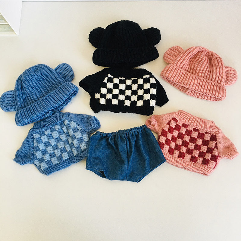 3-teiliges Set aus kariertem Pullover Jeans und Hut für 30 cm Reborn Puppen