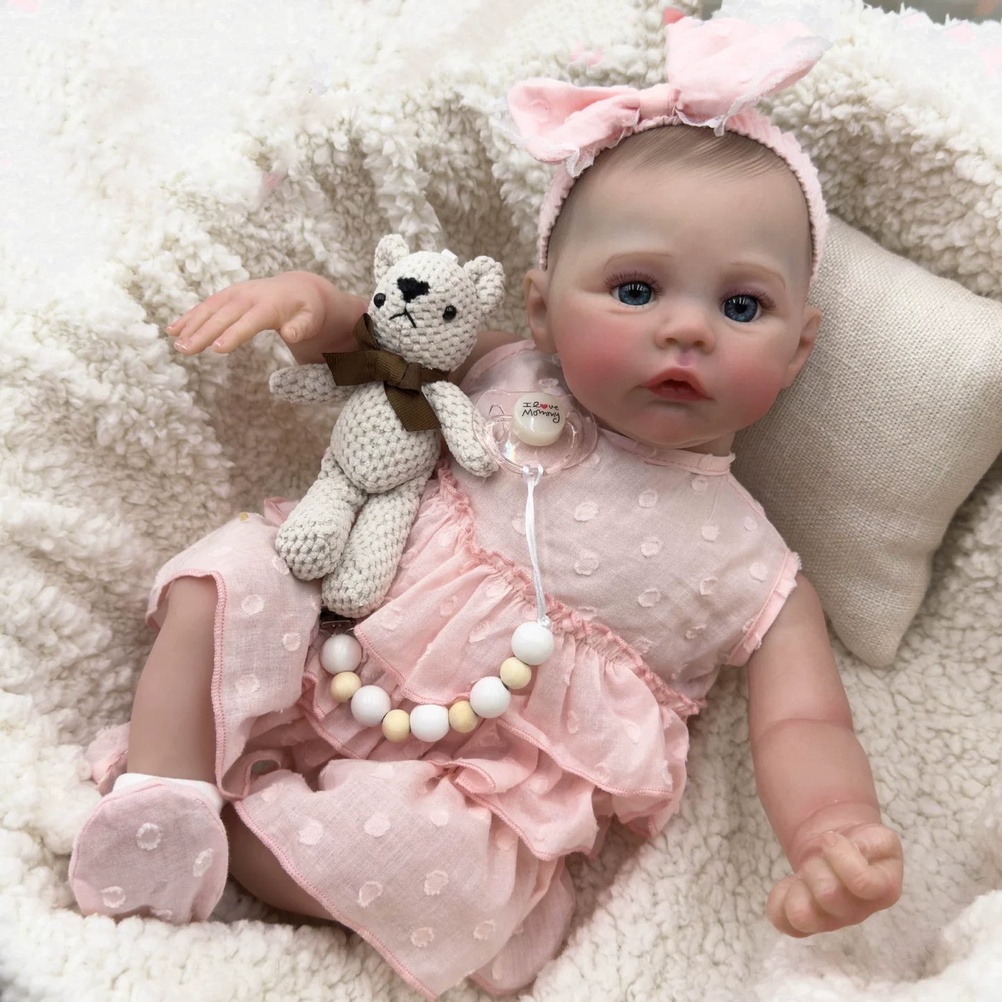 48cm blaue Augen weicher Körper Reborn Baby Meadow im rosa Kleid