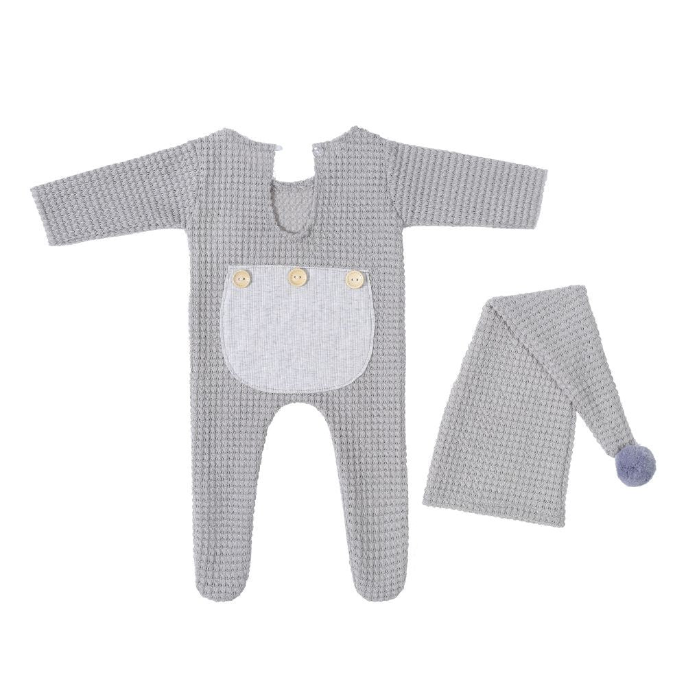 Gestrickter Einteiler mit langer Mütze 2-teiliges Set für Puppen von 45-50 cm