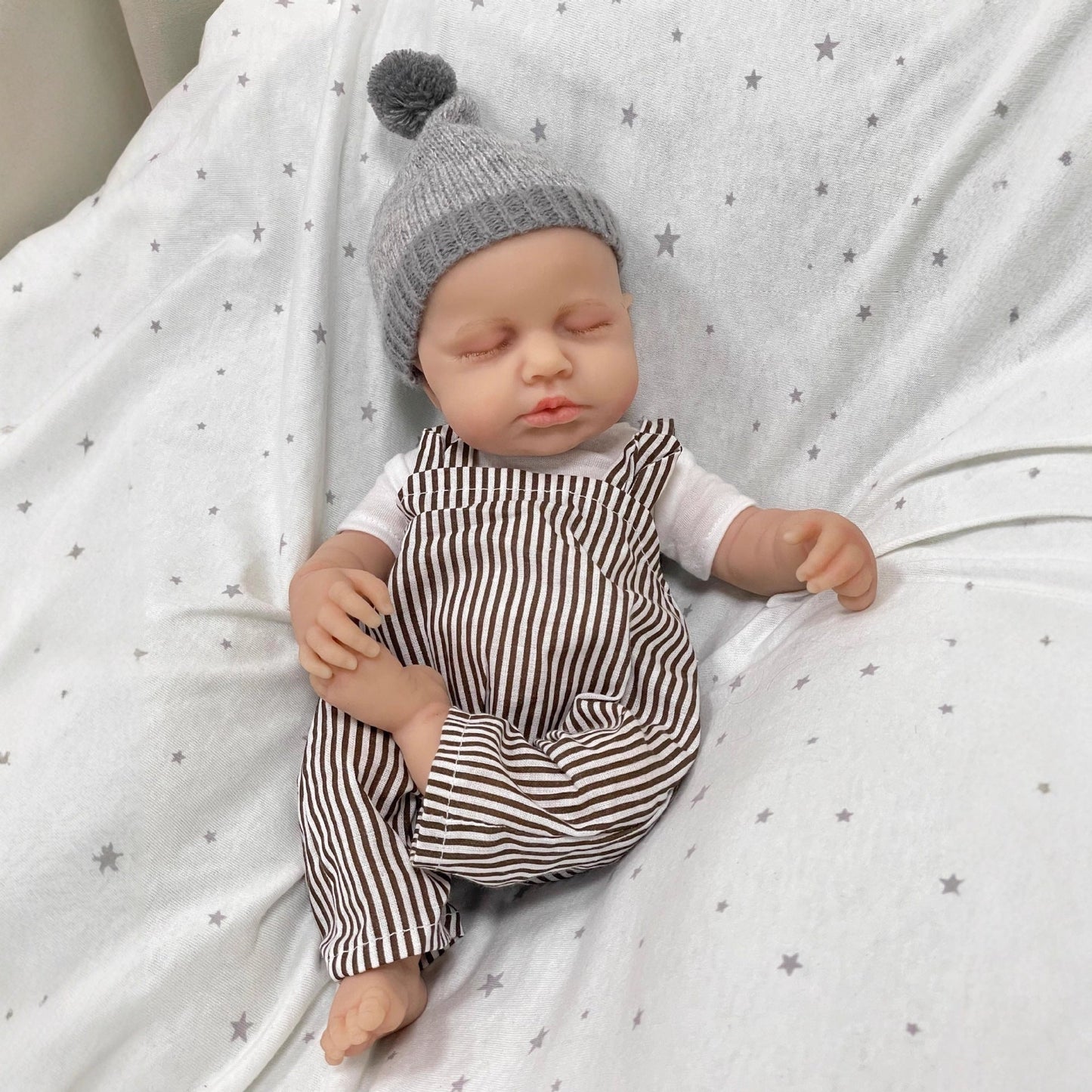 30cm lebensechte Loulou-Reborn-Puppe aus Vollsilikon schlafend in gestreifter Kleidung