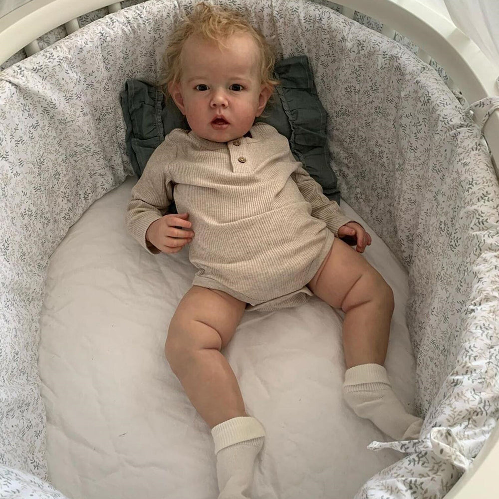 20 Zoll Paul Reborn Puppe mit kurzen blonden Haaren und offenen Augen