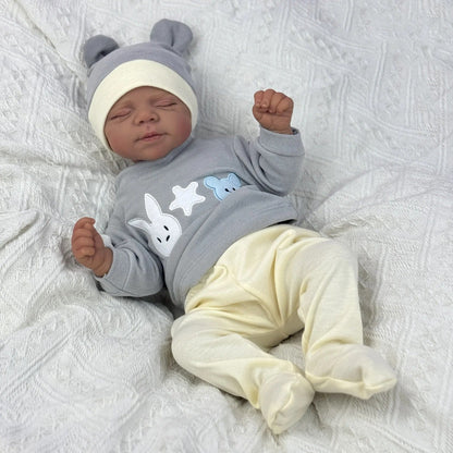 48cm lebensechte Reborn-Puppe mit weichem Körper geschlossenen Augen dunkler Haut Pascale