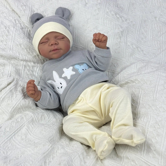 48cm lebensechte Reborn-Puppe mit weichem Körper geschlossenen Augen dunkler Haut Pascale