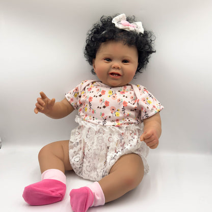 Bonnie 24 Zoll/60 cm Reborn Puppe mit offenen Augen und dunkler Haut - Kodi
