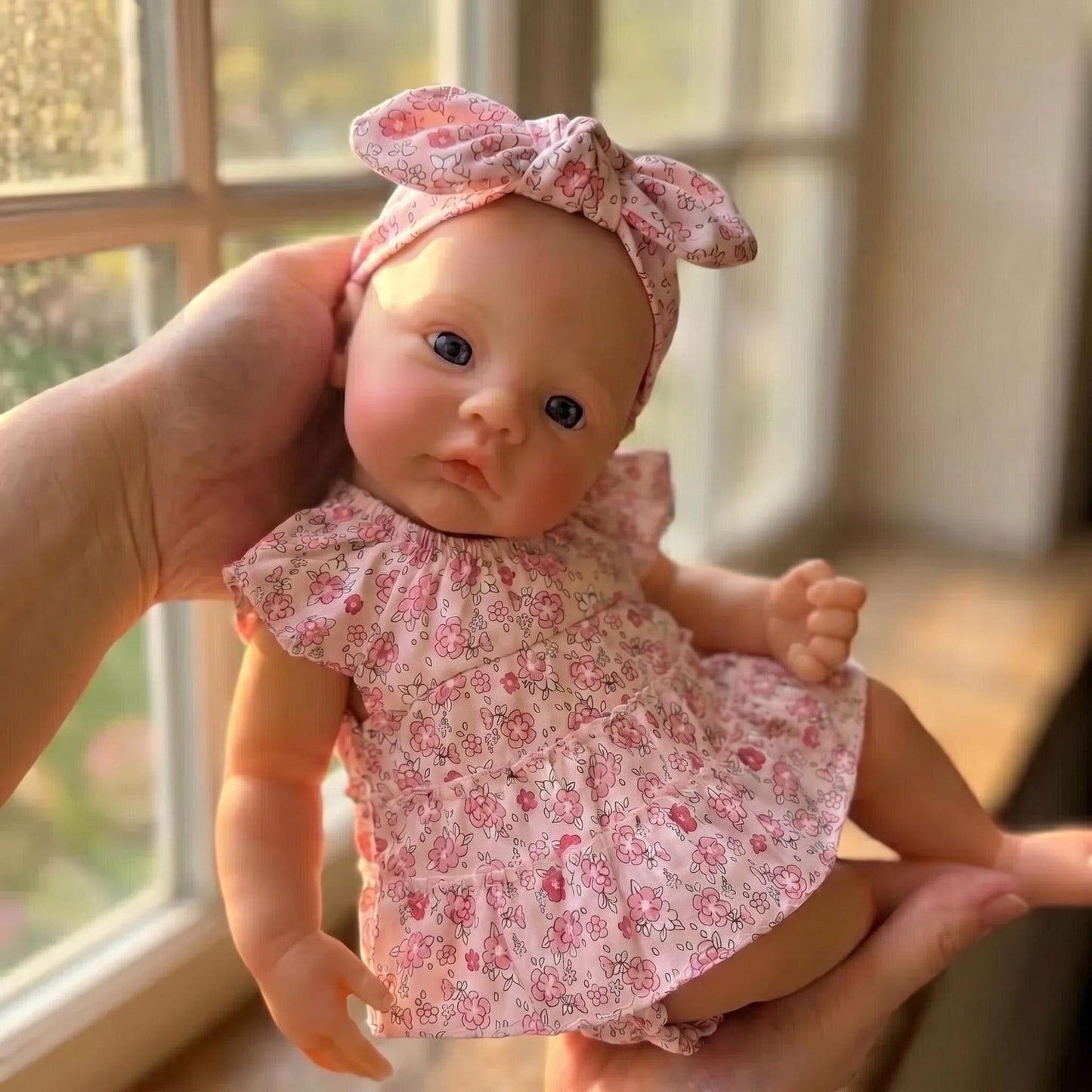 45 cm realistische Reborn Puppe aus Vollsilikon Mädchen im Blumenkleid -Meadow