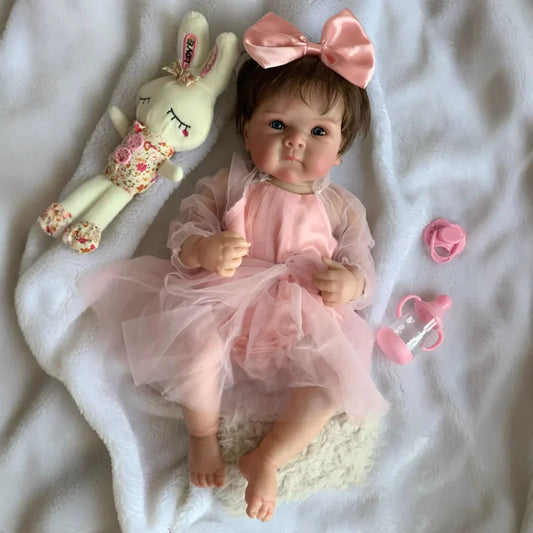 Quinn 18 Zoll offene Augen kurze Haare Bettie Reborn Babypuppen Mädchen im rosa Kleid
