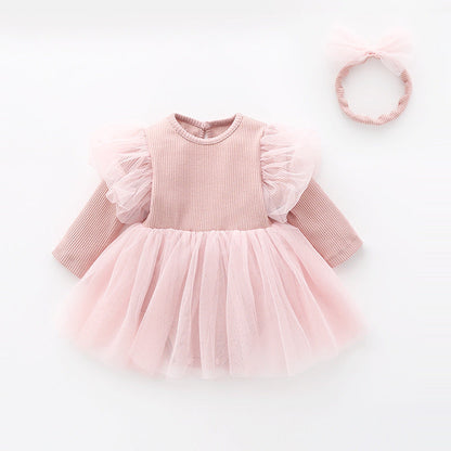 Langärmeliges Trägerkleid und Haarband 2-teiliges Set für 22-Zoll-Puppen