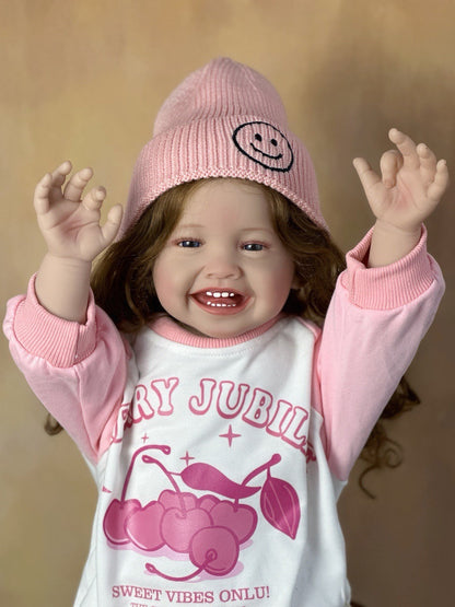 24 Zoll offene Augen Lange Haare Lächeln Reborn Puppe Mila in rosa Outfits