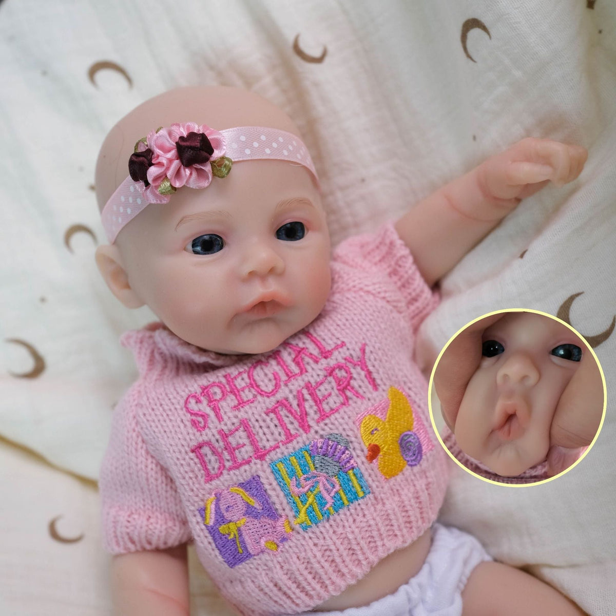 30 cm weiche Silikon-Reborn-Babypuppe Mädchen Meadow im rosa Pullover
