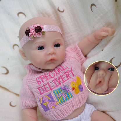 30 cm weiche Silikon-Reborn-Babypuppe Mädchen Meadow im rosa Pullover