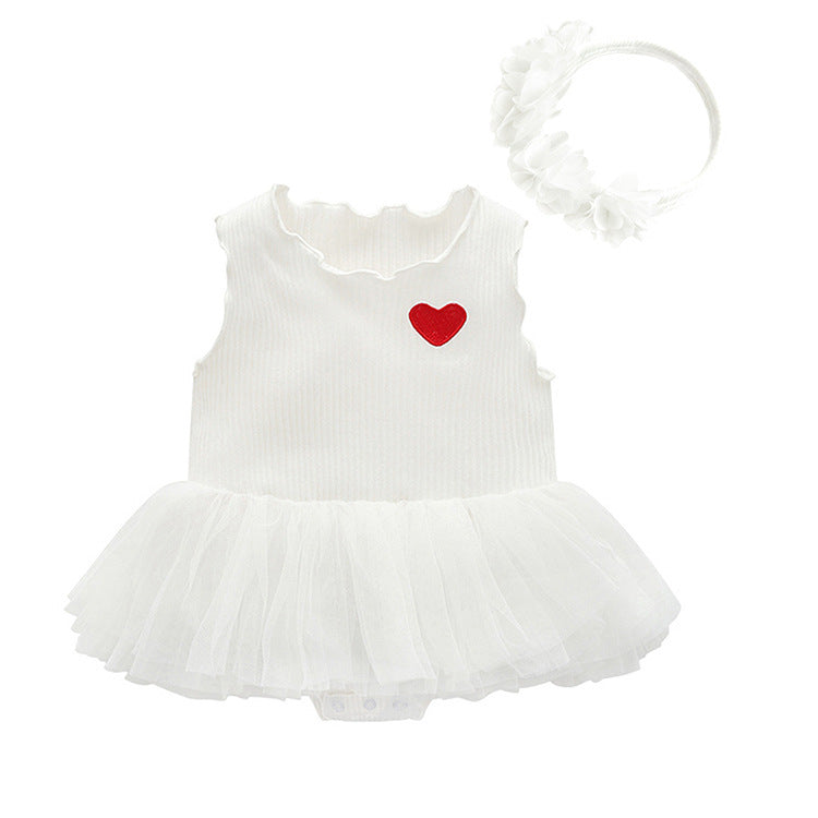 Süßes 2-teiliges Set aus Overall Kleid und Haarband für 22-24 Zoll Puppen