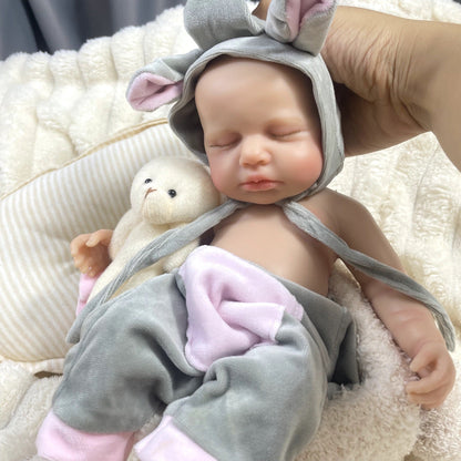 30 cm vollsilikone schlafende Loulou-Reborn-Puppe in Elefantenkleidung