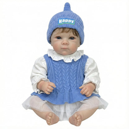 45 cm lebensechte Bettie Reborn Babypuppe mit blauen Augen im blauen Pullover