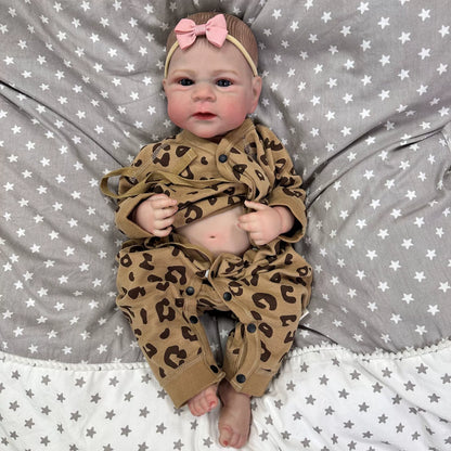 50 cm offene Augen Reborn Baby Mädchen in Leopardenkleidung - Elijah