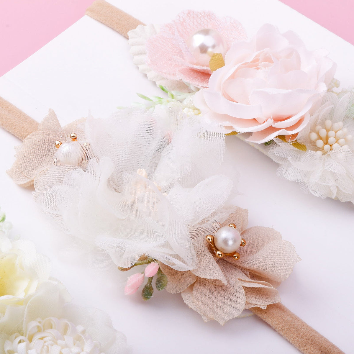 Elastisches Blumen-Baby-Stirnband im frischen Hirtenstil 3-teiliges Set